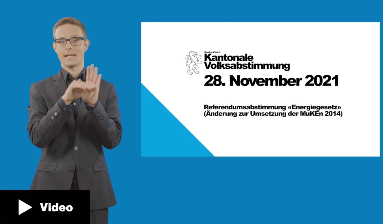 Screenshot Youtube Video: Links erklärt Gebärdensprachdolmetscher eine Vorlage des Kantons Zürich