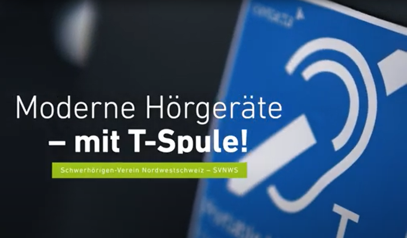 Piktogramm T-Höranlage mit Titel "Moderne Hörgeräte - mit T-Spule!"