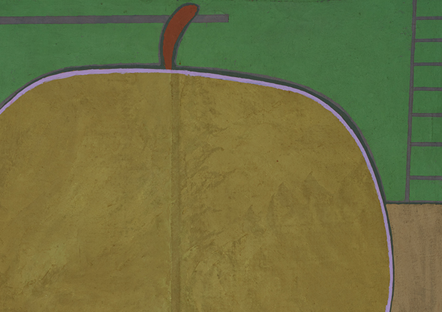 Paul Klee, Prämierter Apfel (Ausschnitt), 1934, 215, Ölfarbe auf Nesseltuch auf Holz, 50,5 × 50,5 cm. Zentrum Paul Klee, Bern, Depositum aus Privatbesitz, Schweiz