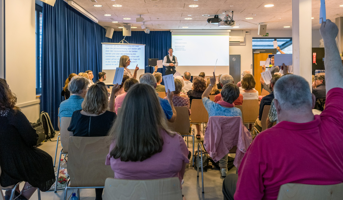 Abstimmung während einer Mitgleiderversammlung der IGGH