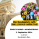 Visualbild Bundeshausplatz mit Logo der Inklusions-Initiative. In einem weissen Stickerkreis stehen Titel, Ort, Datum und Zeit zum Anlass, der im Text wiederholt wird.