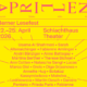 Das Bild zeigt ein leuchtend gelbes Plakat mit pinker Schrift. Oben steht der stilisierte Schriftzug ‹APRIL› in einer verspielten, grafischen Form. Darunter sind Menübegriffe wie ‹Programm›, ‹Tickets› und ‹Infos› angeordnet. In einem Rahmen steht ‹Berner Lesefest›. Links darunter: ‹22.–25. April 2026›, rechts daneben: ‹Schlachthaus Theater›. Weiter unten folgt eine lange Liste von Autorinnen und Autoren, die sternförmig angeordnet wirken. Das gesamte Plakat strahlt eine fröhliche, laute und sehr gelbe Festivalstimmung aus.